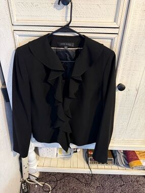 Anne Klein Black Ruffle Front Jacket